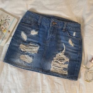 Distressed Denim Mini Skirt